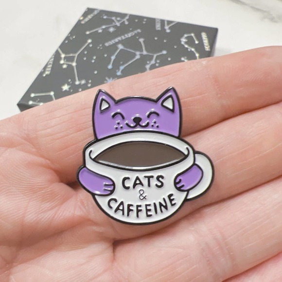 Cat Pin a Purple Cat with a Cup of Coffee - Picture 4 of 6